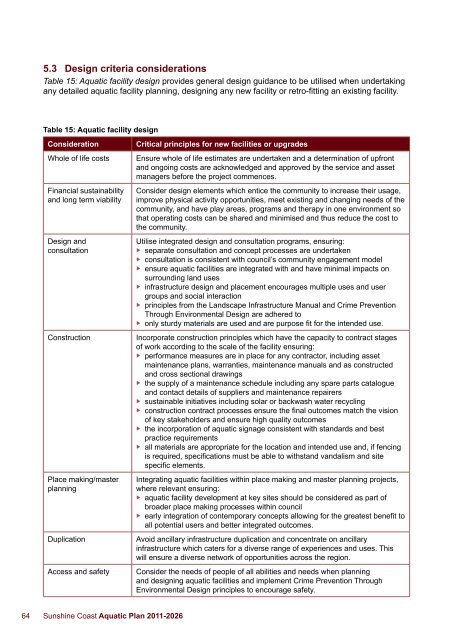 Sunshine Coast Aquatic Plan 2011-2026 - Sunshine Coast Council