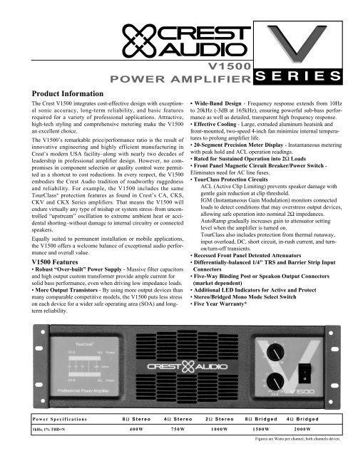 V1500 POWER AMPLIFIER - Crest Audio