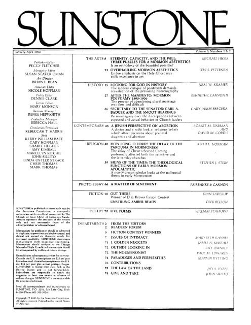 from the editors - Sunstone Magazine