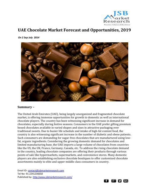 JSB Market Research: UAE Chocolate Market Forecast and Opportunities, 2019