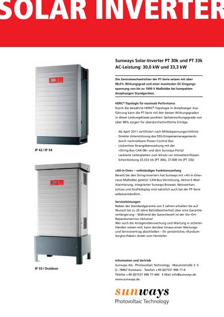 Datenblatt PT-Serie - Sunways AG