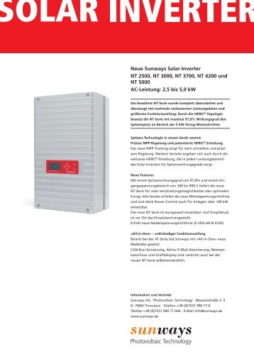 Neue Sunways Solar-Inverter NT 2500, NT 3000, NT ... - Sunways AG