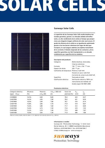 Sunways Solar Cells - Sunways AG