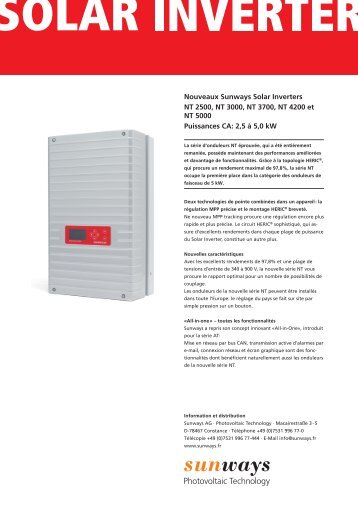 Nouveaux Sunways Solar Inverters NT 2500, NT ... - Sunways AG