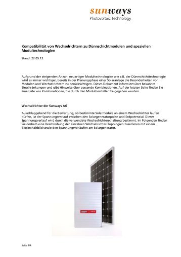Kompatibilität von Solarinvertern mit Solarmodulen - Sunways AG