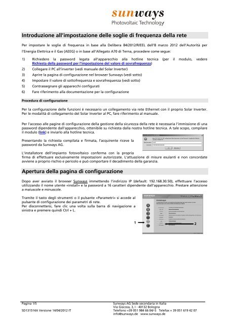 Introduzione all'impostazione delle soglie di ... - Sunways AG