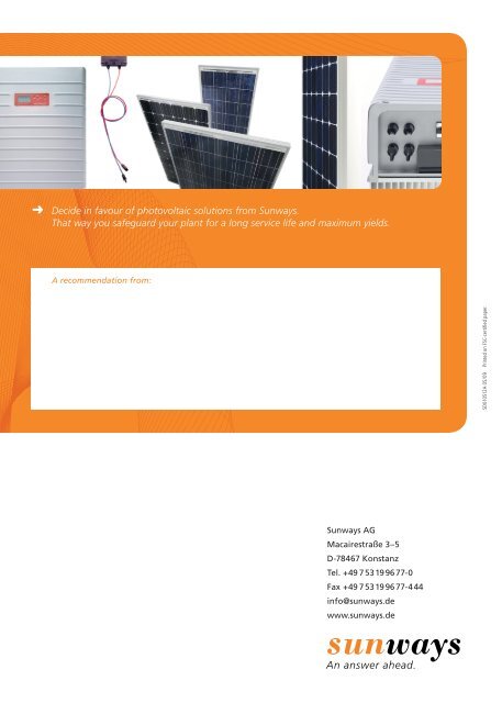 Discover the premium products of technology leader ... - Sunways AG