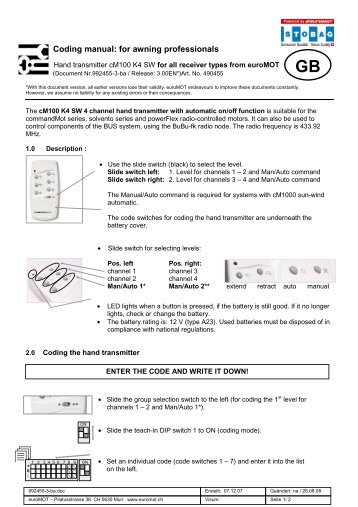 Coding manual: for awning professionals