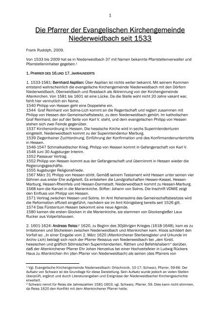 Die Pfarrer der Evangelischen Kirchengemeinde ...  - by f-rudolph.info