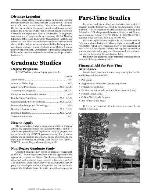 Undergraduate Catalog 2011-2013 - SUNY Institute of Technology