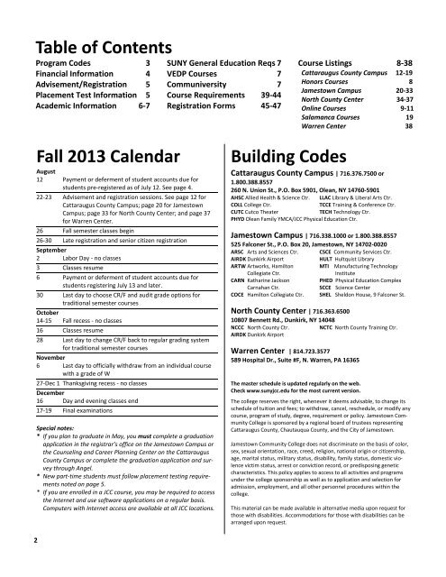 Fall 2013 Master Schedule - Jamestown Community College