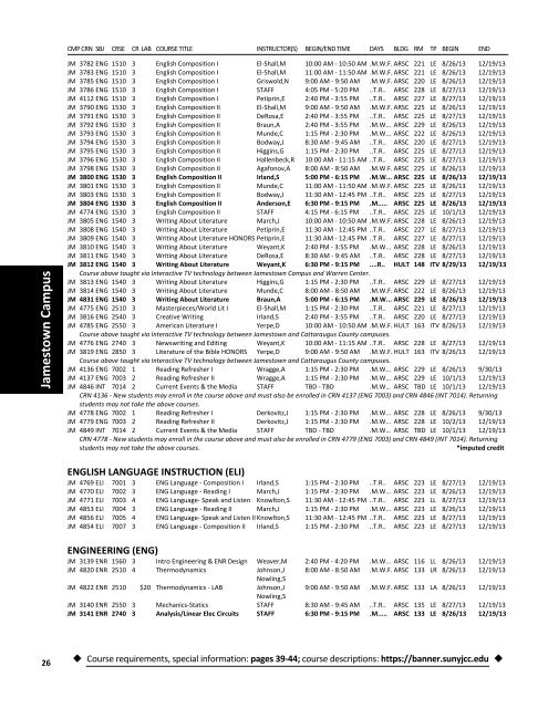 Fall 2013 Master Schedule - Jamestown Community College