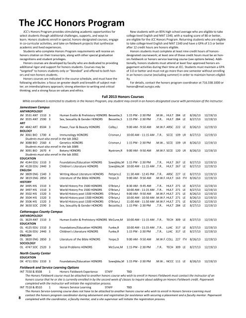 Fall 2013 Master Schedule - Jamestown Community College