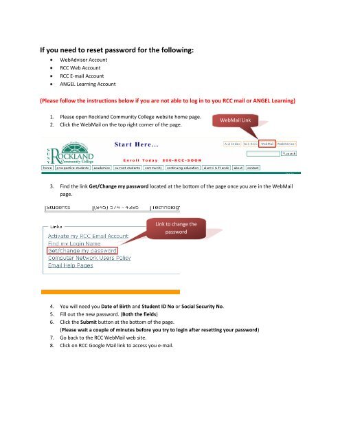 Resetting Password Pdf Suny Rockland Community College