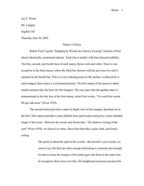 Sample Poetry Paper (English 102)