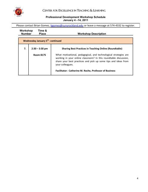 January 2011 Professional Development Program - SUNY Rockland ...