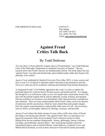 Against Freud Critics Talk Back - Stanford University Press