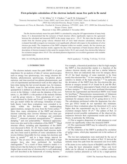First-principles calculation of the electron inelastic mean free path ...