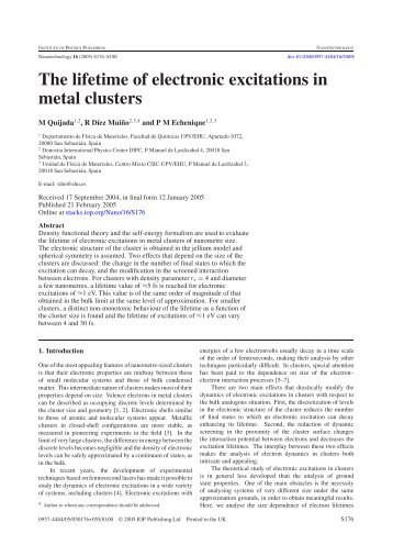 The lifetime of electronic excitations in metal clusters - Donostia ...