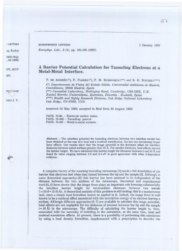 A Barrier Potential Calculation for Tunneling Electrons at a Metal ...