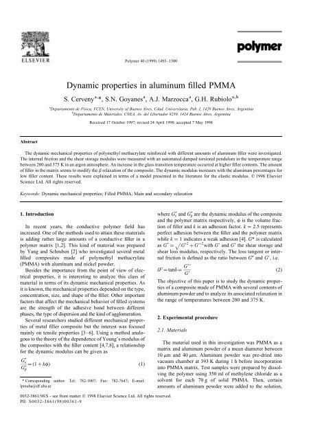 Dynamic properties in aluminum filled PMMA