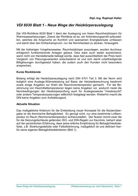 VDI 6030 Blatt 1 - Neue Wege der Heizkörperauslegung - DELTA-Q
