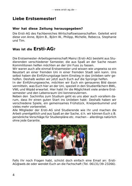 Erstsemesterzeitung - bei der Fachschaft WiWi Mainz!