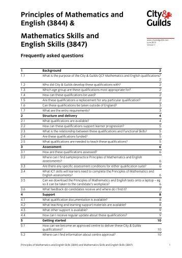 (3844) & Mathematics Skills and English Skills (3847) - City & Guilds