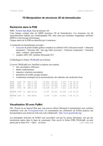 TD Manipulation de structures 3D de biomolÃ©cules ... - Free