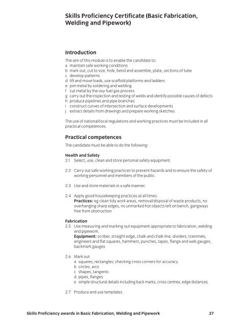 Skills Proficiency awards in Basic Fabrication ... - City & Guilds