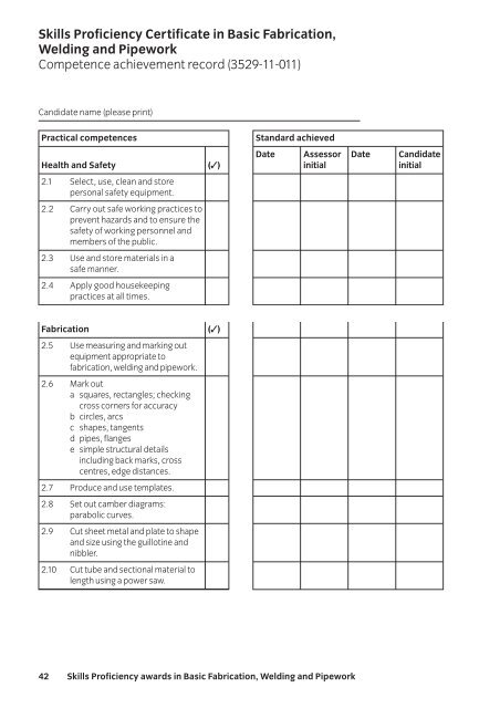 Skills Proficiency awards in Basic Fabrication ... - City & Guilds