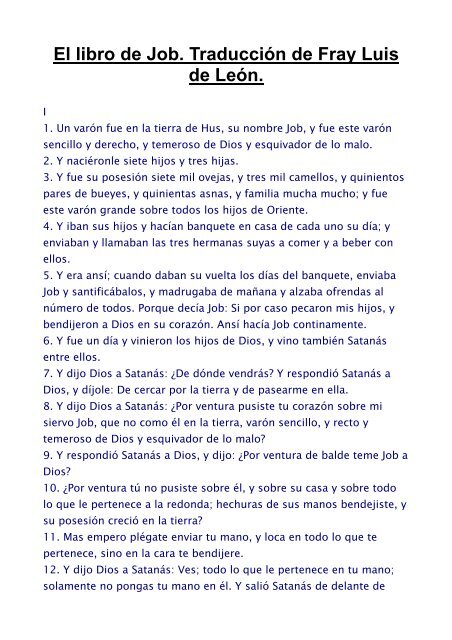 El libro de Job. Traducción de Fray Luis de León.