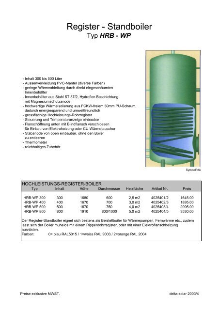 HRB-WP 300 - 800 Liter - Delta Solar GmbH