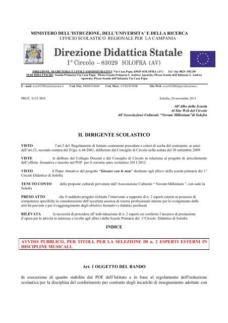 scarica il bando - Direzione Didattica I Circolo Solofra (AV)