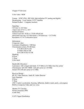 Chapter 9 Television Color video - RGB Format â NTSC (PAL ...