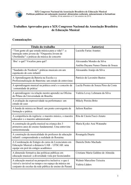 Trabalhos Aprovados para o XIX Congresso Nacional da ... - ABEM