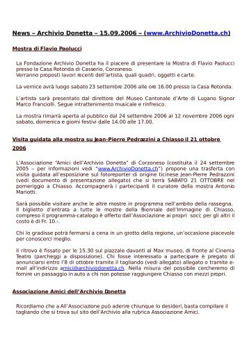 Newsletter del 15.09.2006 - Archivio Roberto Donetta