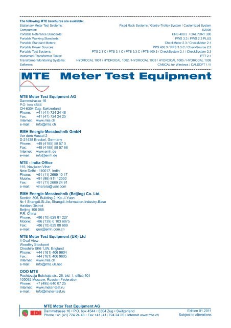 MTE's stationary Meter Test Systems - Belmet