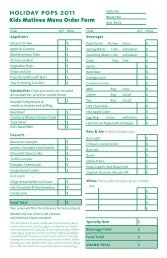 Kids Matinee Menu Order Form