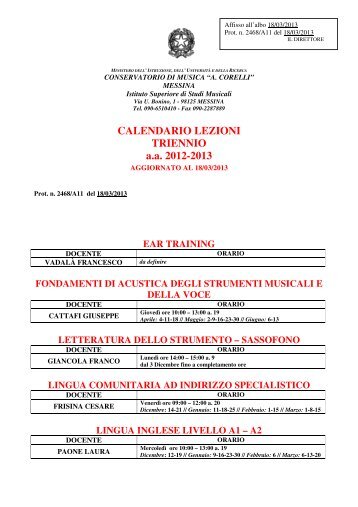 calendario lezioni triennio - Conservatorio âA. Corelliâ