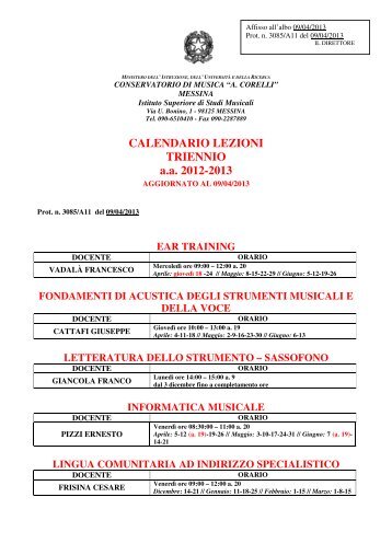 calendario lezioni triennio - Conservatorio âA. Corelliâ