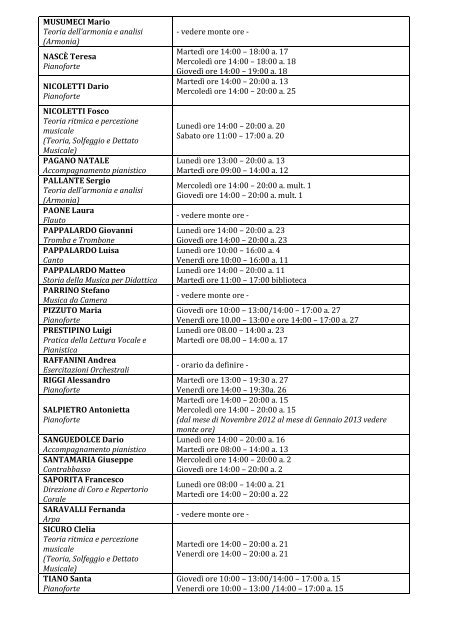 ORARIO a. a. 2012/2013 - Conservatorio âA. Corelliâ