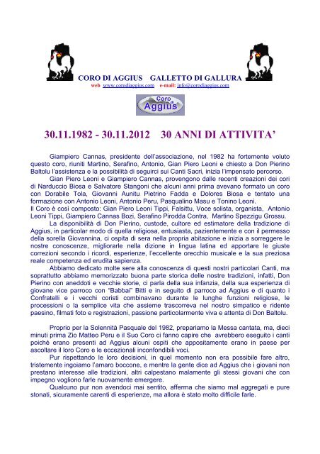 30.11.1982 - 30.11.2012 30 ANNI DI ATTIVITA' - Comune di Aggius