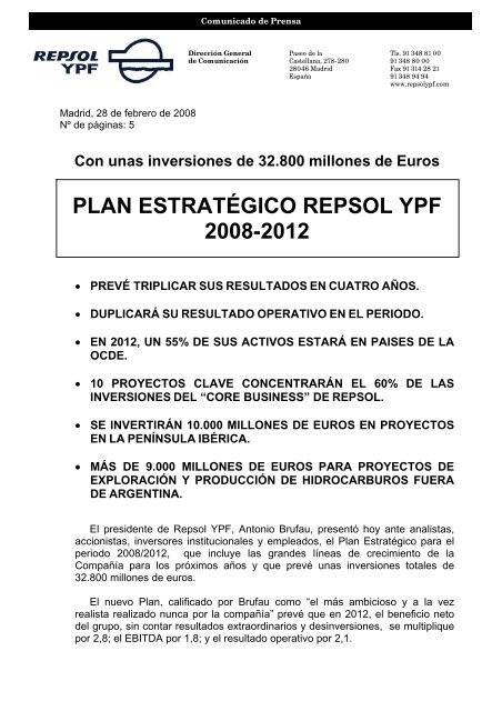 Repsol-YPF. Plan EstratÃ©gico a 2012 - OilProduction.net