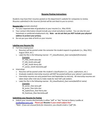 Resume Posting Instructions - Harold Vance Department of ...