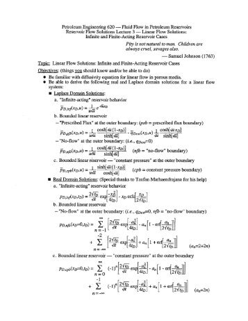 Petroleum Engineering 620 â- Fluid Flow in Petroleum Reservoirs ...