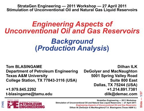 Engineering Aspects of Unconventional Oil and Gas Reservoirs ...