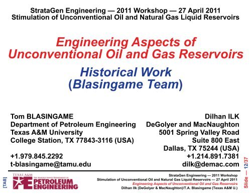 Engineering Aspects of Unconventional Oil and Gas Reservoirs ...