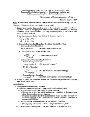 Petroleum Engineering 620 ââ Fluid Flow in Petroleum Reservoirs ...