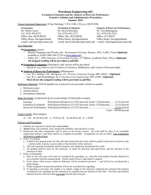 PETE 663 Formation Eval. & Analysis of Reservoir Performance